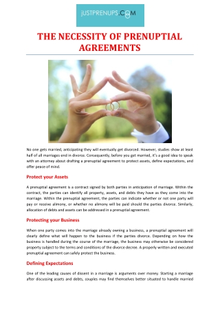 JUSTPRENUPS THE NECESSITY OF PRENUPTIAL AGREEMENTS