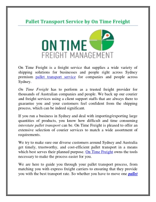Urgent Pallet Courier Service