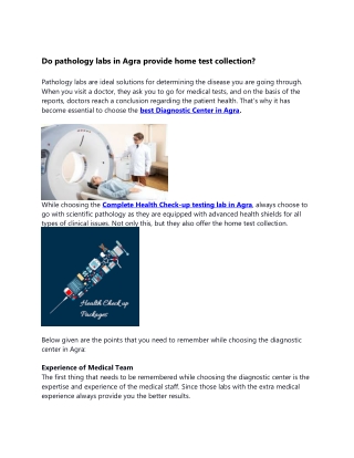 Do pathology labs in Agra provide home test collection