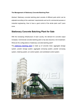 The Management of Stationary Concrete Batching Plant