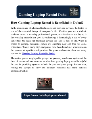 How Gaming Laptop Rental is Beneficial in Dubai?