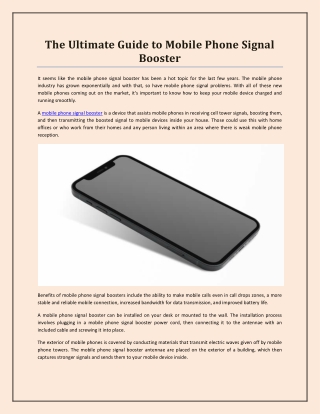 The Ultimate Guide to Mobile Phone Signal Booster