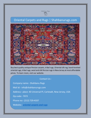 Oriental Carpets and Rugs | Shahbanurugs.com