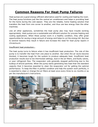 Common Reasons For Heat Pump Failures
