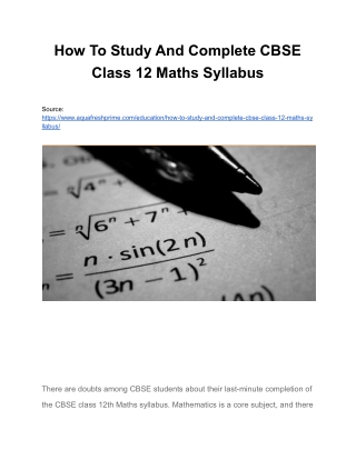 How To Study And Complete CBSE Class 12 Maths Syllabus