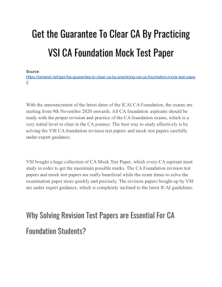 Get the Guarantee To Clear CA By Practicing VSI CA Foundation Mock Test Paper