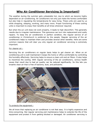 Why Air Conditioner Servicing Is Important