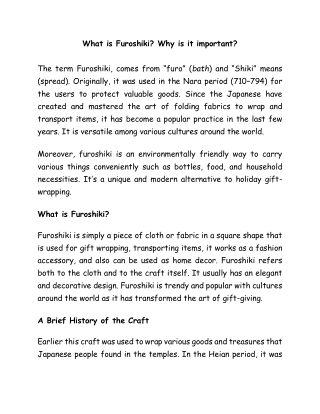 What is Furoshiki Why is it important