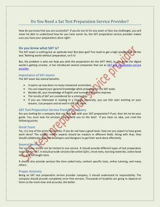 Do You Need a Sat Test Preparation Service Provider?
