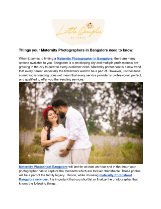 Things your Maternity photographers in Bangalore need to know_
