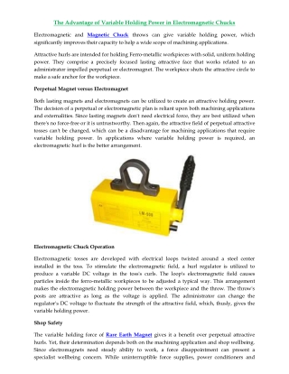 The Advantage of Variable Holding Power in Electromagnetic Chucks