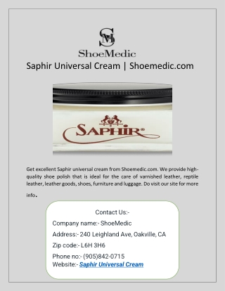 Saphir Universal Cream | Shoemedic.com