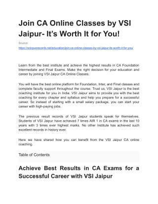 Join CA Online Classes by VSI Jaipur- It’s Worth It for You