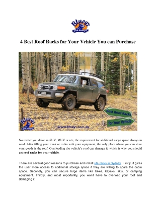 4 Best Roof Racks for Your Vehicle You can Purchase