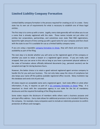 Limited Liability Company Formation