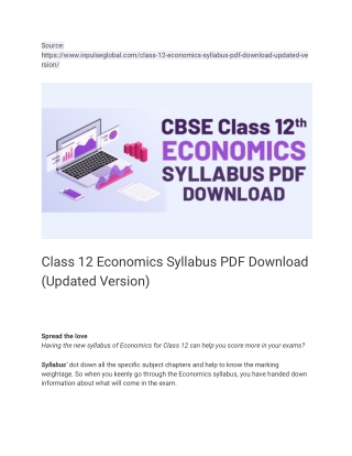 Class 12 Economics Syllabus PDF Download (Updated Version)