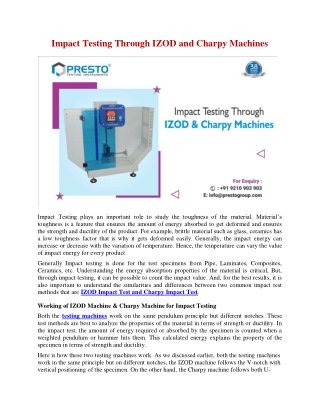 Impact Testing Through IZOD and Charpy Machines