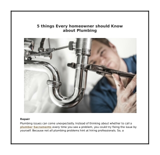 5 things Every homeowner should Know about Plumbing