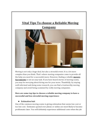 Vital Tips To choose a Reliable Moving Company