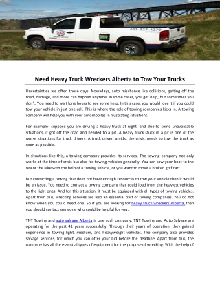 Need Heavy Truck Wreckers Alberta to Tow Your Trucks