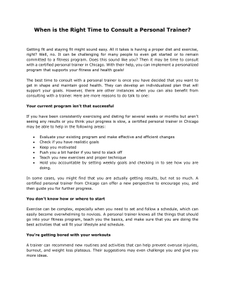 When is the Right Time to Consult a Personal Trainer