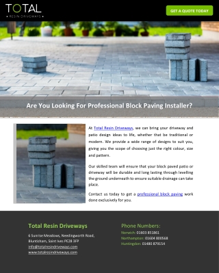 Are You Looking For Professional Block Paving Installer?