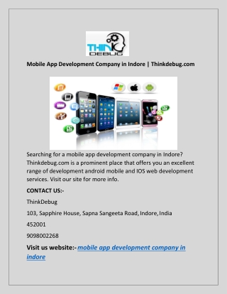 Mobile App Development Company in Indore | Thinkdebug.com