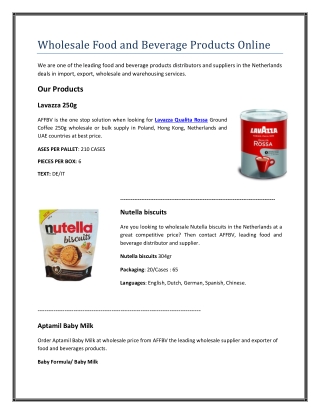 Wholesale Food and Beverage Products Online Netherlands