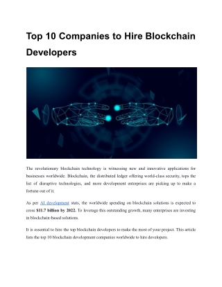 Top 10 Companies to Hire Blockchain Developers