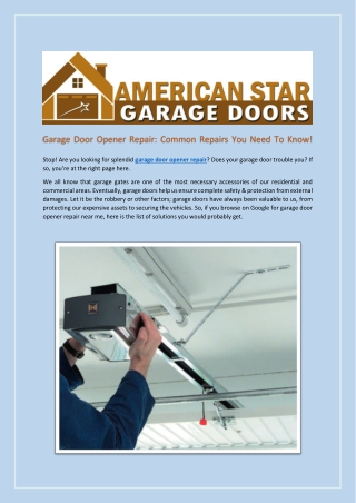 Best Garage Door Opener Repair Services In Torrance | American Star Garage Doors