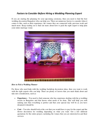 Factors to Consider Before Hiring a Wedding Planning Experts