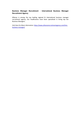 Business Manager Recruitment - International Business Manager Recruitment Agency