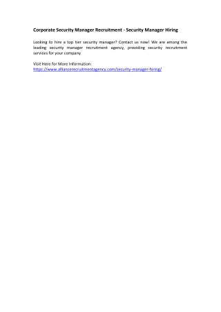 Corporate Security Manager Recruitment - Security Manager Hiring