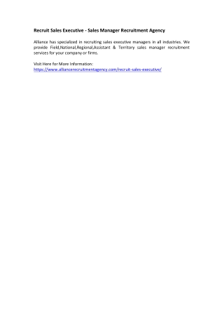 Recruit Sales Executive - Sales Manager Recruitment Agency
