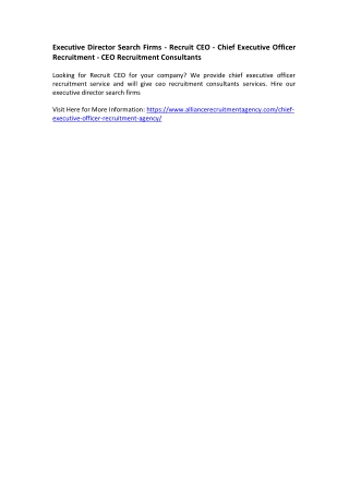 Executive Director Search Firms - Recruit CEO - Chief Executive Officer Recruitment - CEO Recruitment Consultants