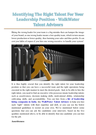 Identifying The Right Talent For Your Leadership Position - WalkWater Talent Advisors