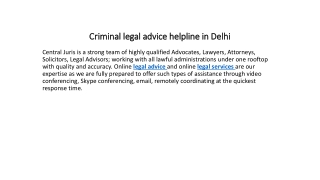 Criminal legal advice helpline in Delhi
