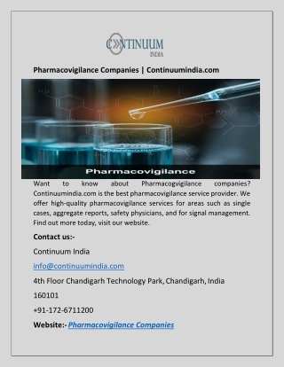 Complete Pharmacovigilance Solutions | Continuumindia.com