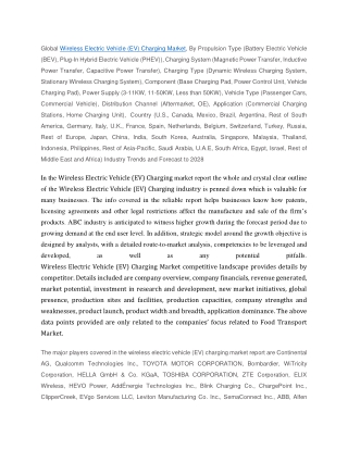 Wireless Electric Vehicle (EV) Charging Market