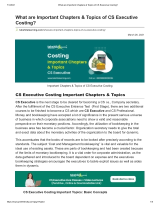 Important Chapters & Topics of CS Executive Costing