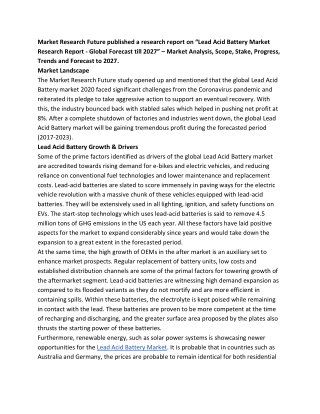 Lead Acid Battery Market Future Business Strategies, Leading key players 2027