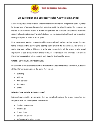 Co-curricular and Extracurricular Activities in School