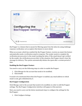 Configuring the BoxTrapper Settings