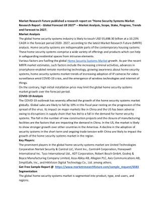 Home Security Systems Market Depth Study, Analysis, Key Drivers 2027
