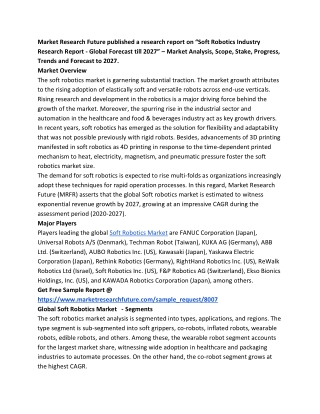Soft Robotics Market 2020 Latest Innovation, Top Companies 2027