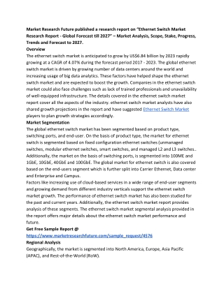 Ethernet Switch Market 2020 - Future Business Strategies 2027