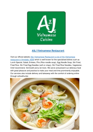 5% Off - A&J Vietnamese Restaurant Menu Armidale, NSW