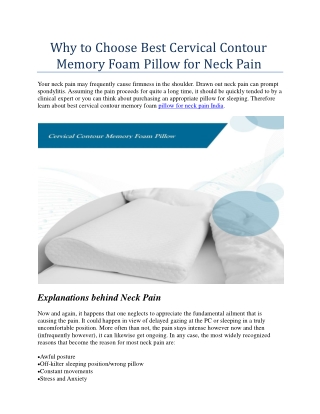 Why to Choose Best Cervical Contour Memory Foam Pillow for Neck Pain