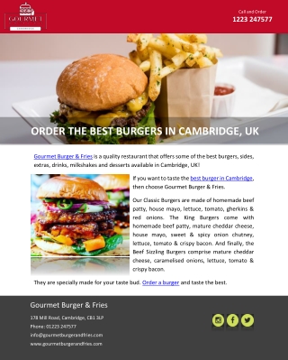 ORDER THE BEST BURGERS IN CAMBRIDGE, UK