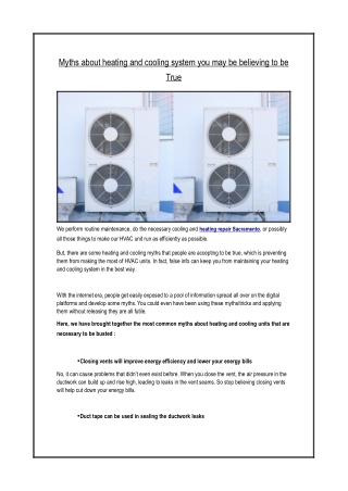 Myths about heating and cooling system you may be believing to be True